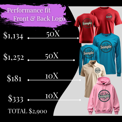 120 Event Bundle, Performance Fit, Front and Back logo Package