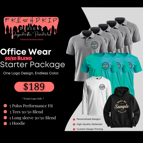 10 Office Wear Bundle, 50/50 Blend and Performance Fit, Front Logo Only Package